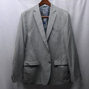 Van Heusen 44‎ Long Gray Elbow Patch 2 Button Blazer Jacket Sport Coat